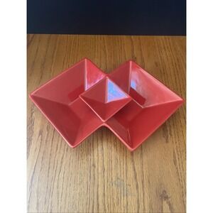 Retro Red Ceramic Geometric Candy/Relish Candy‎ Dish 12x8